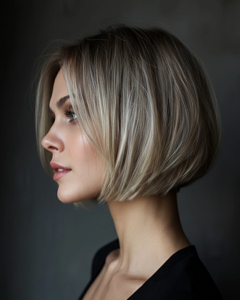 Ash Blonde Sleek Bob with Shadow Root
