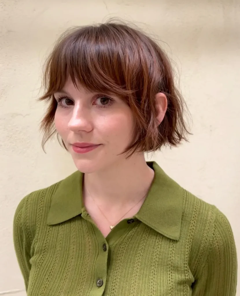 Auburn French Bob with Curtain Bangs