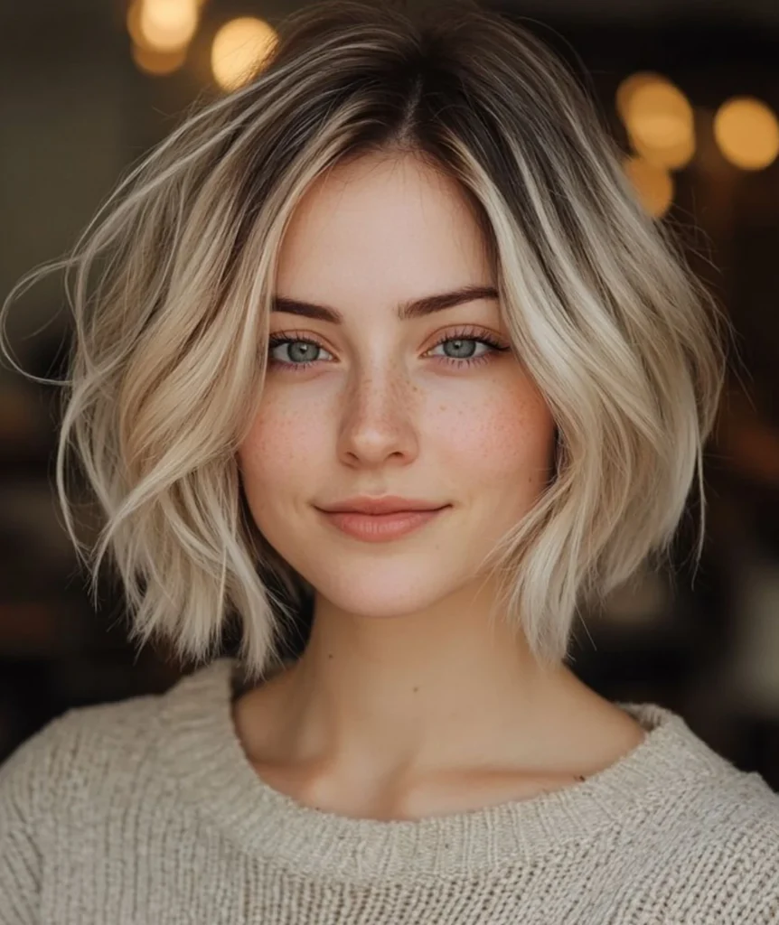 Beachy Blonde Bob with Dark Root Smudge