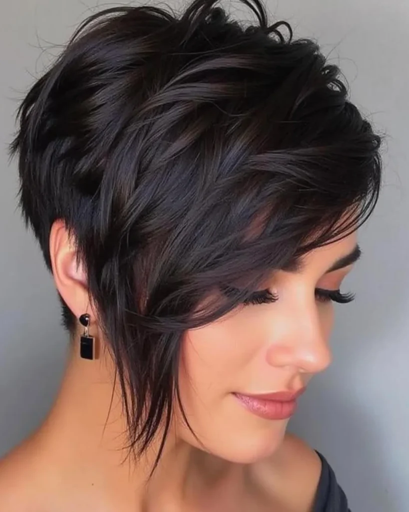 Black Braided Crown Pixie with Long Side Swept Bang