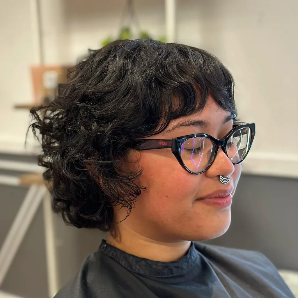 Black Curly Bixie with Short Fringe and Loose Ringlets