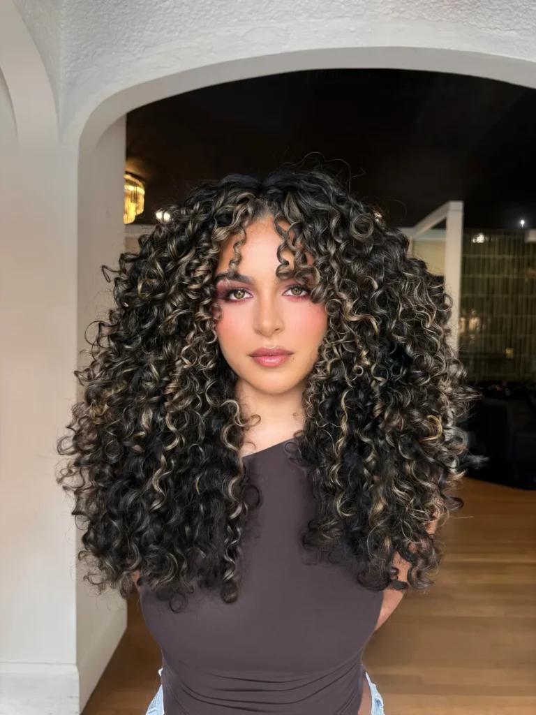 Black Curly Hair with Blonde Highlighted Ringlets