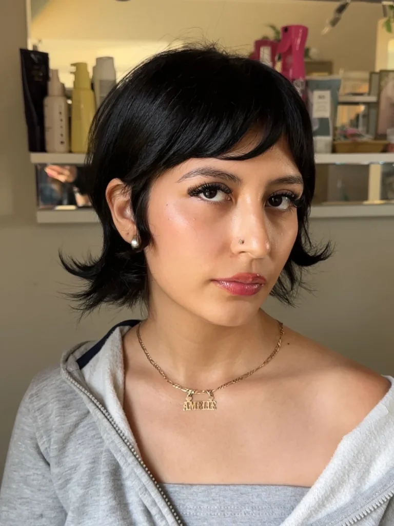Black Flipped Bixie with Curved Fringe