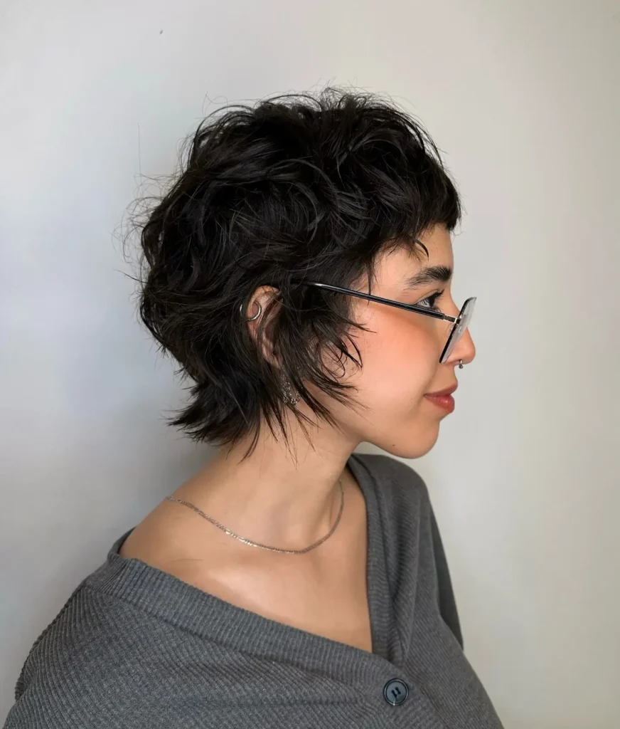 Black Textured Bixie with Spiky Nape and Tousled Crown