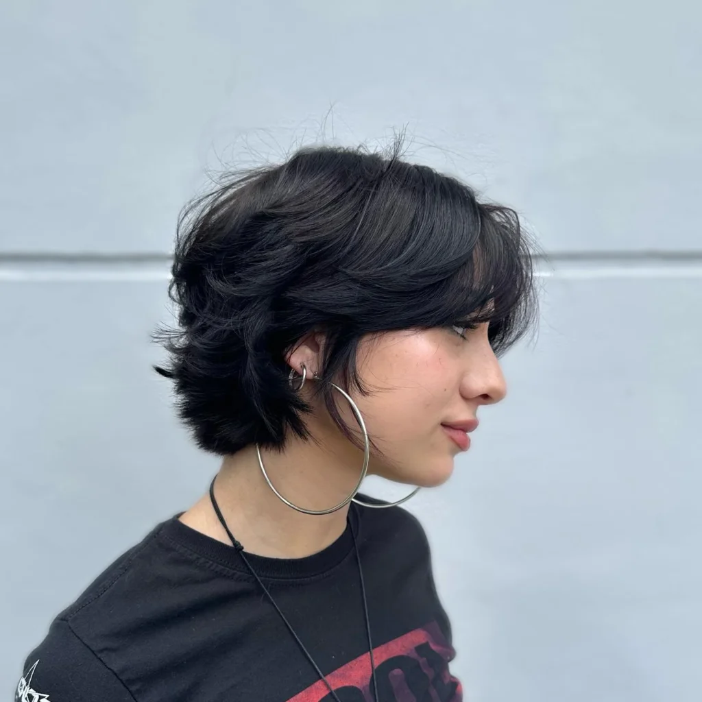 Black Voluminous Bixie Mullet with Layered Waves