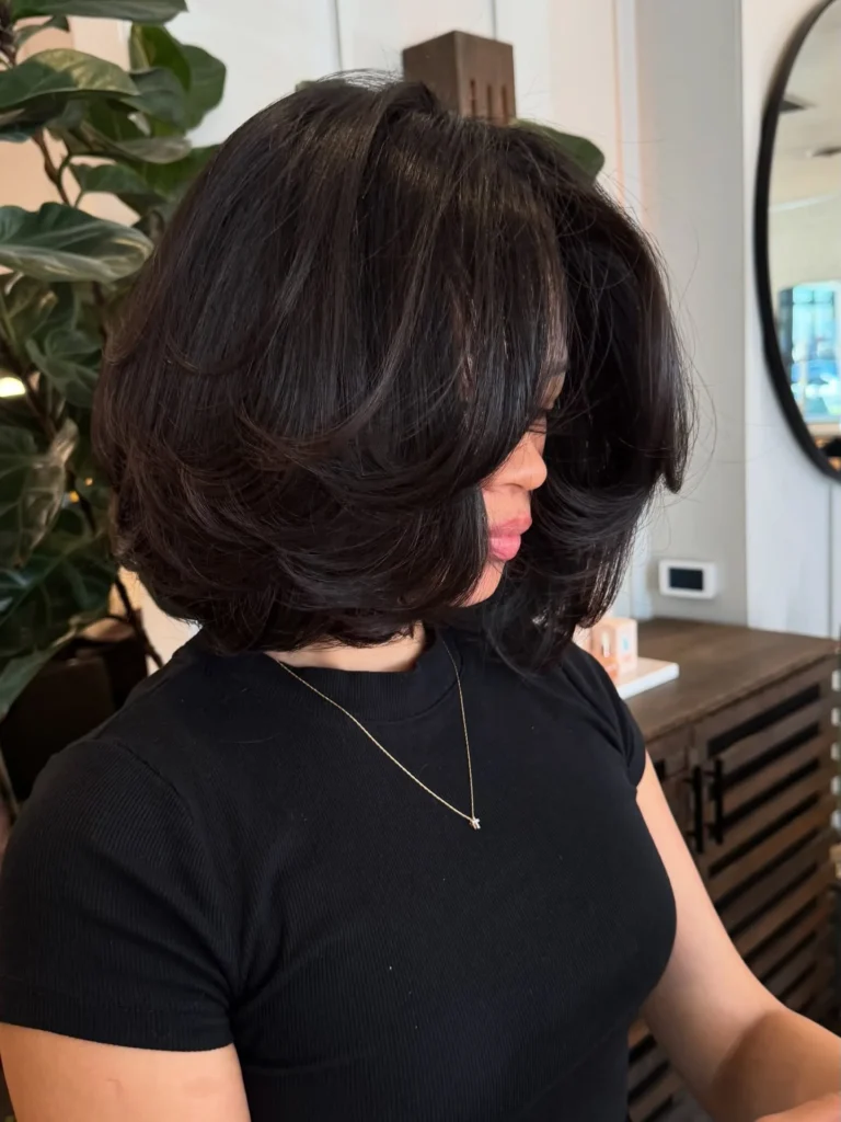 Black Voluminous Bob with Curled-Under Layers