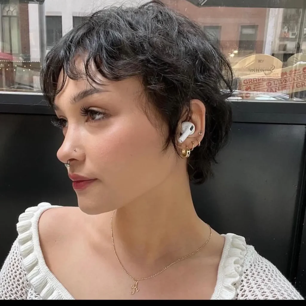 Black Wavy Pixie Bob with Curly Micro Fringe