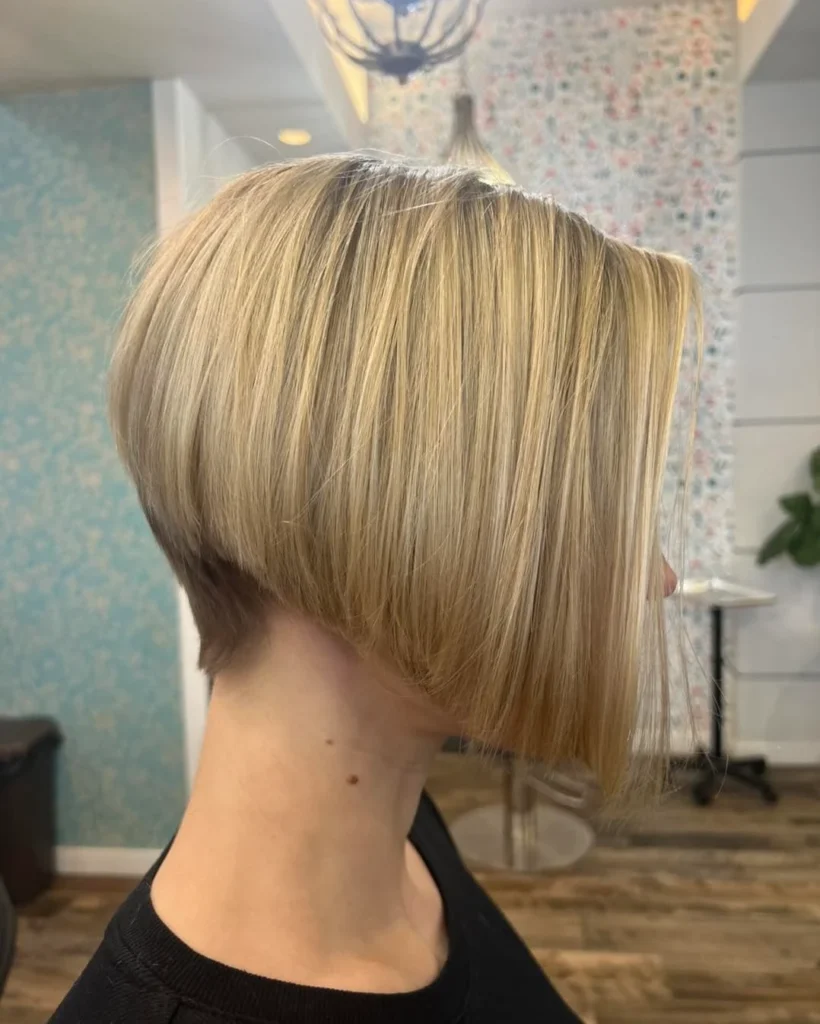 Blonde Graduated Bob Pixie with Shaved Nape Undercut