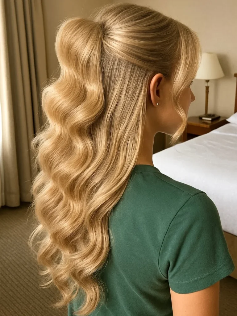 Blonde Wavy Ponytail with Puffy Crown
