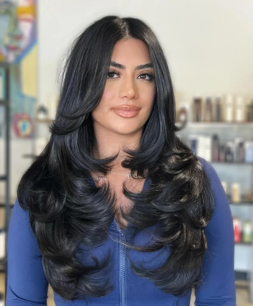  Blue Black Stacked Layers with Dramatic Curled Tiers