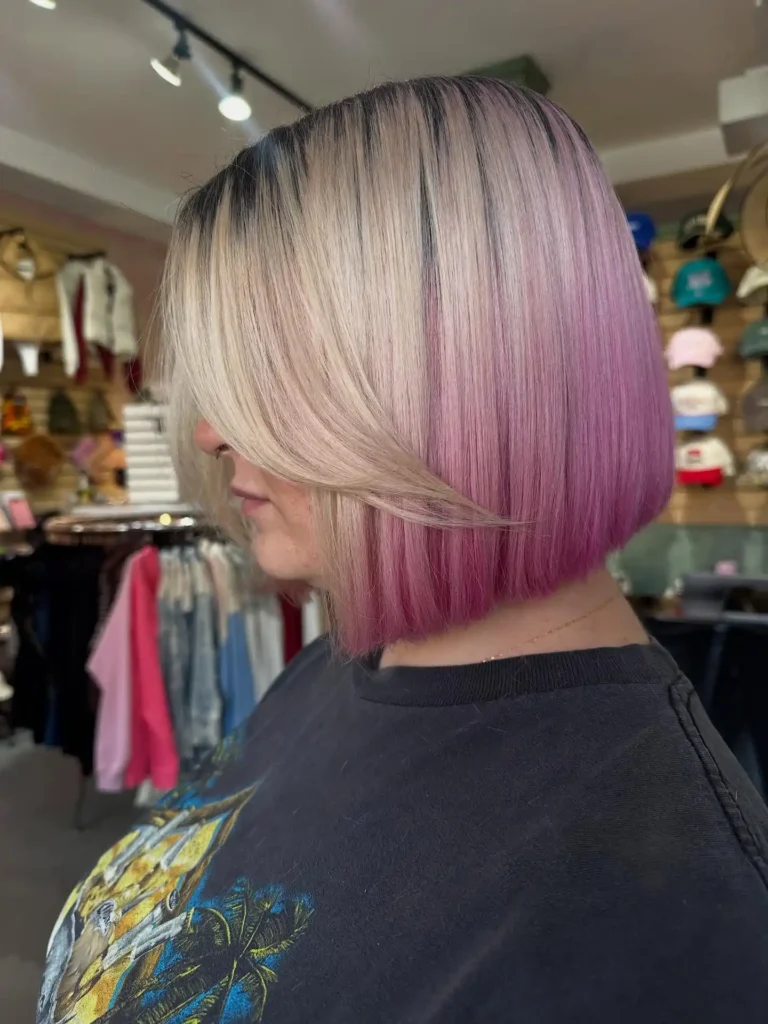 Blunt Bob with Platinum and Violet Color Block