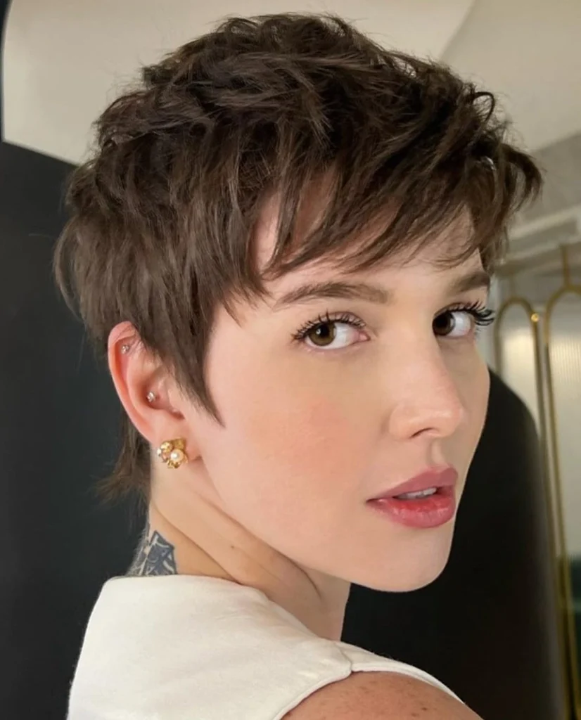 Brunette Textured Pixie with Razored Fringe