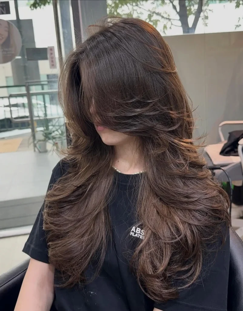  Butterfly Layers on Long Dark Brown Hair