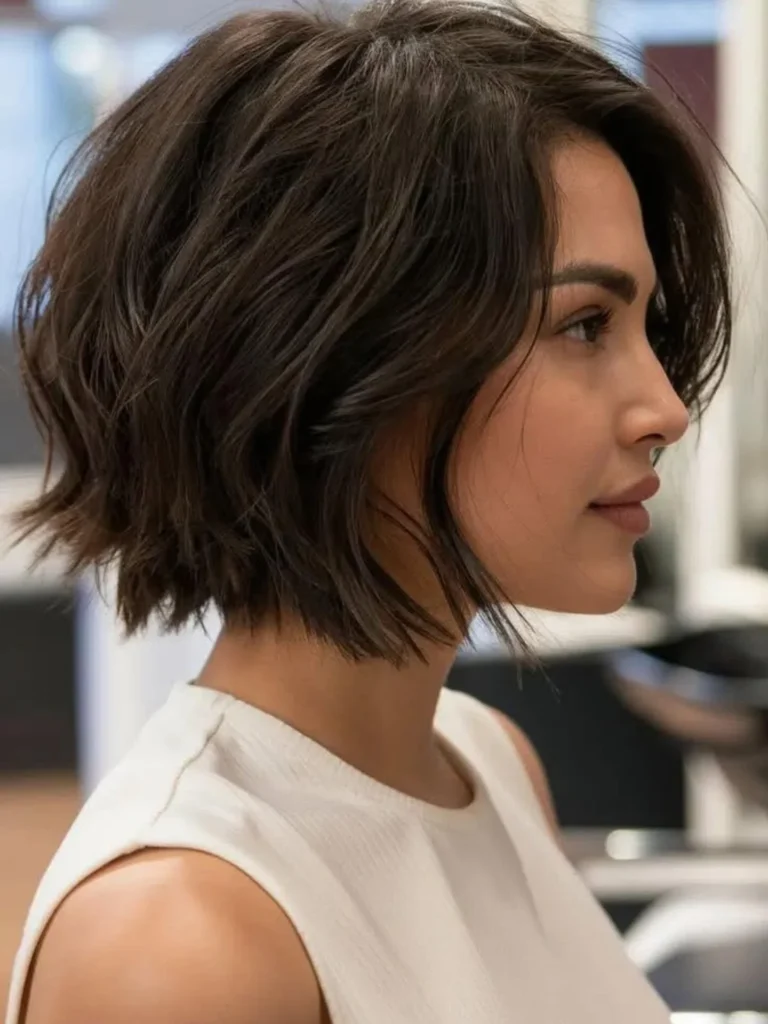 Choppy Textured Dark Brown Bob