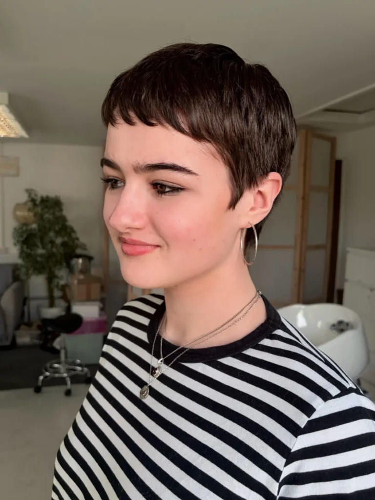 Classic Dark Brown Crop Pixie with Short Straight Fringe