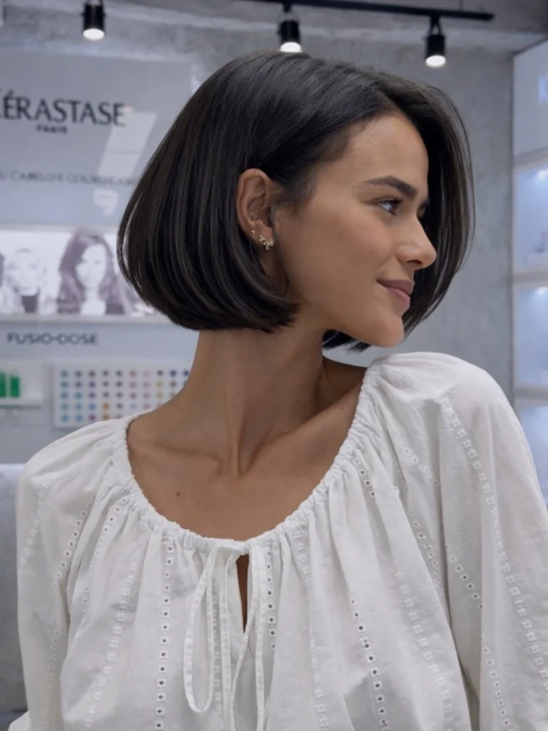 Classic Sleek Dark Bob with Clean Side Part