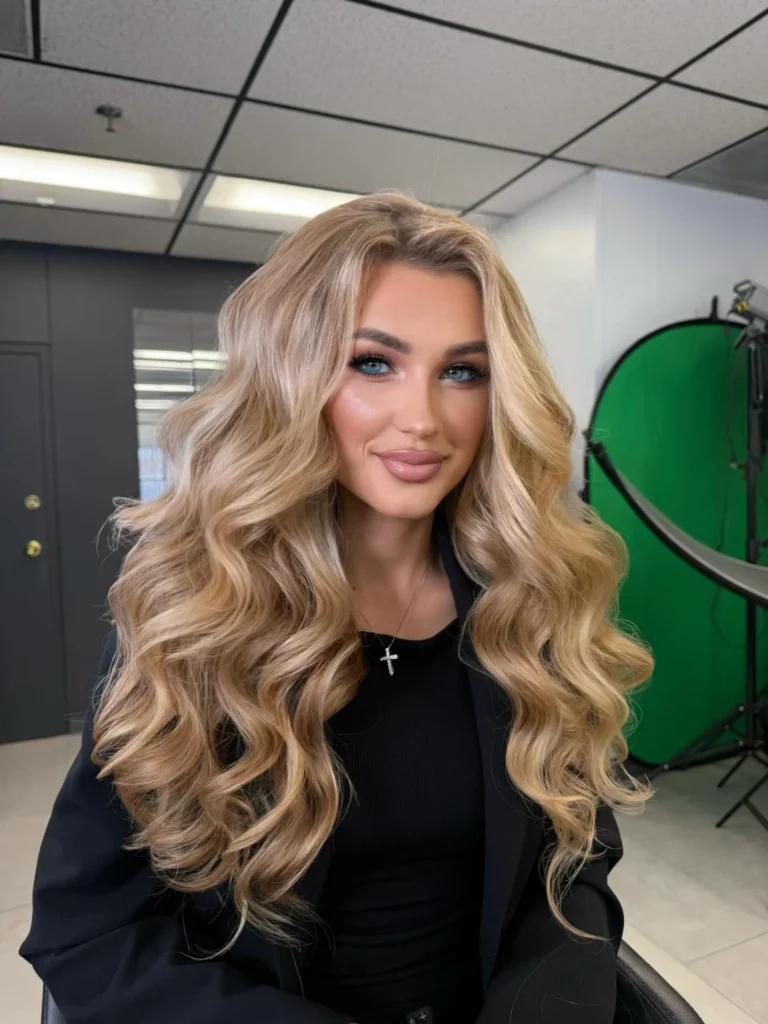 Creamy Blonde Long Waves with Soft Root Shadow