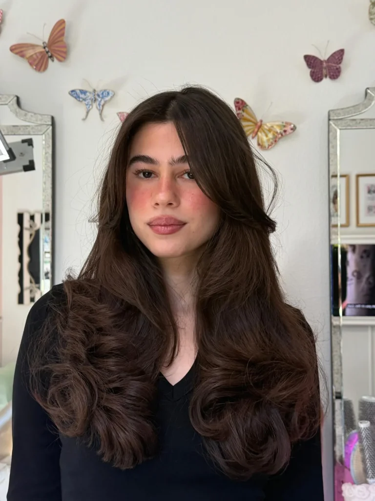  Curtain Bangs with Long Layered Waves