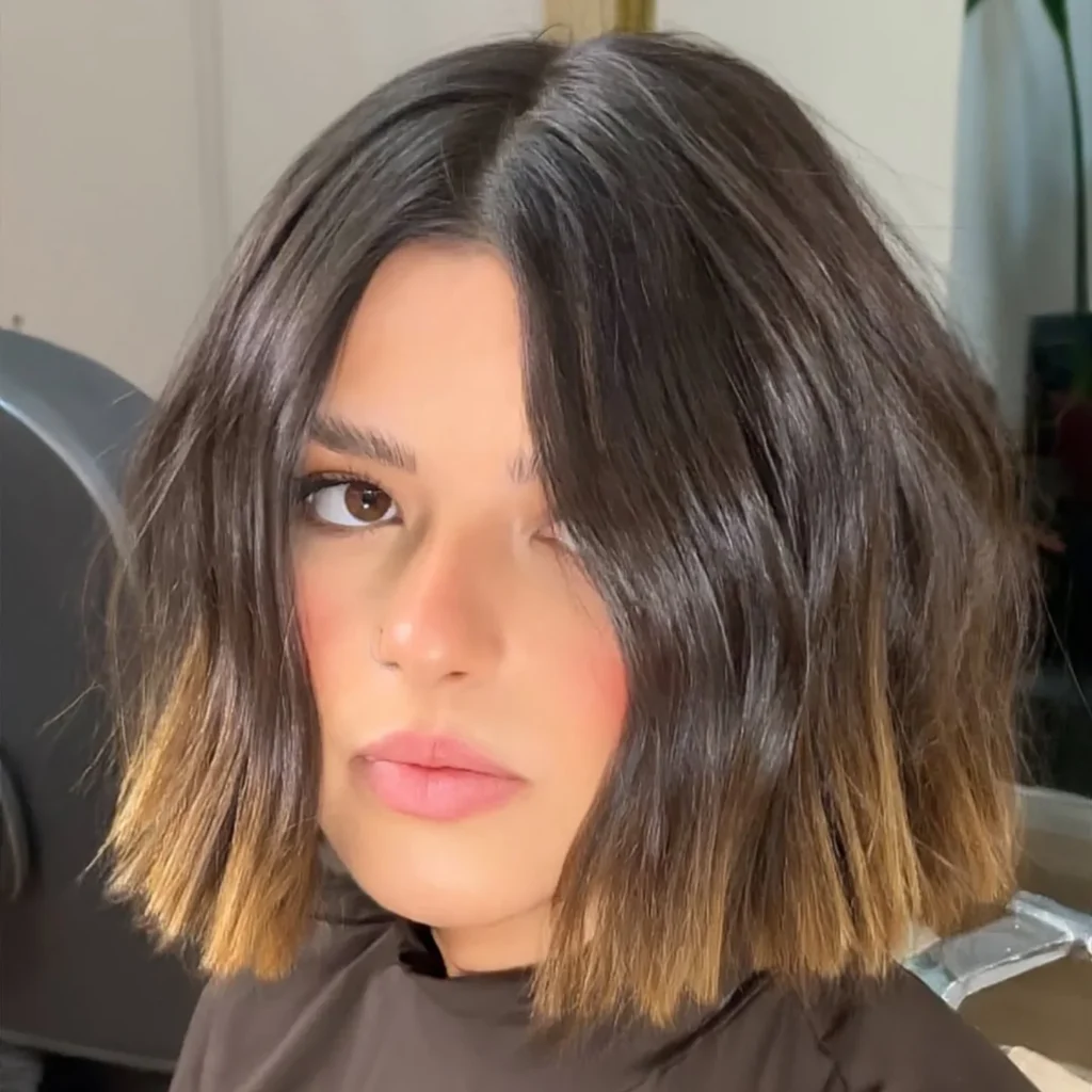 Dark Brown Bob with Warm Copper Ends