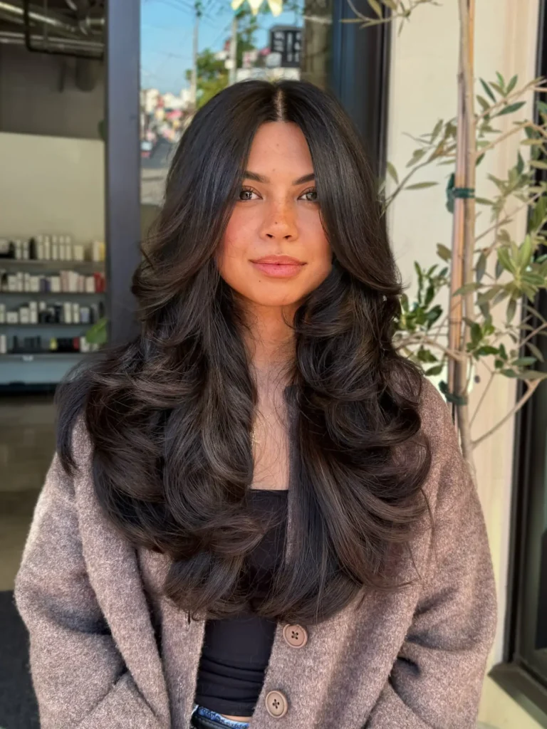 Dark Brown Layered Blowout with Barrel Curls