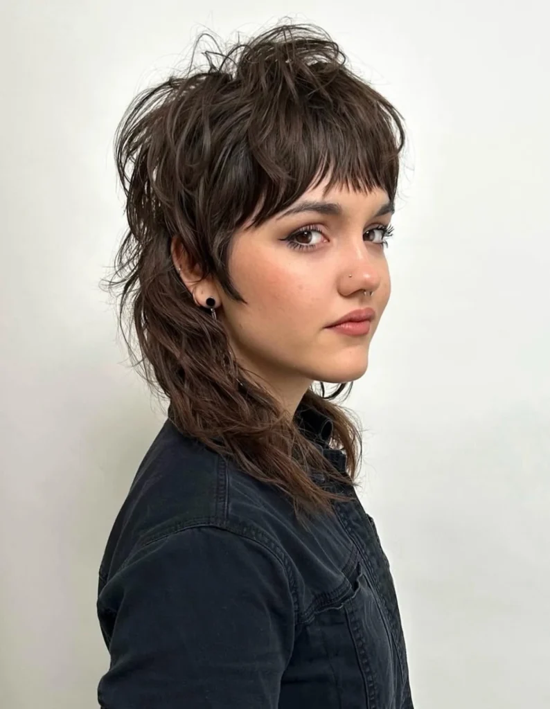 Dark Brown Shaggy Mullet with Wispy Micro Fringe