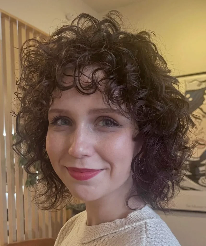 Dark Brown Tight Curly Bixie with Curly Fringe