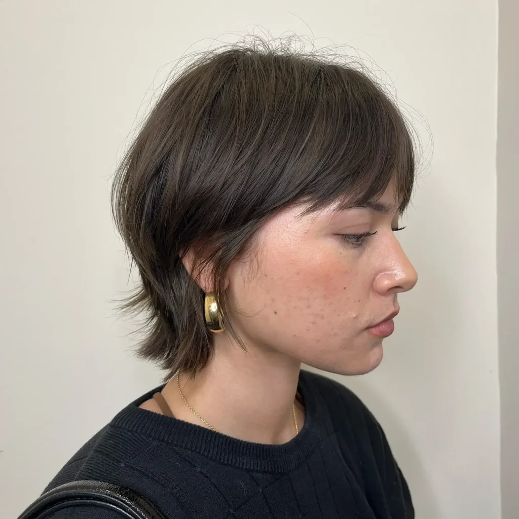 Dark Mocha Bixie with Feathered Mullet Layers