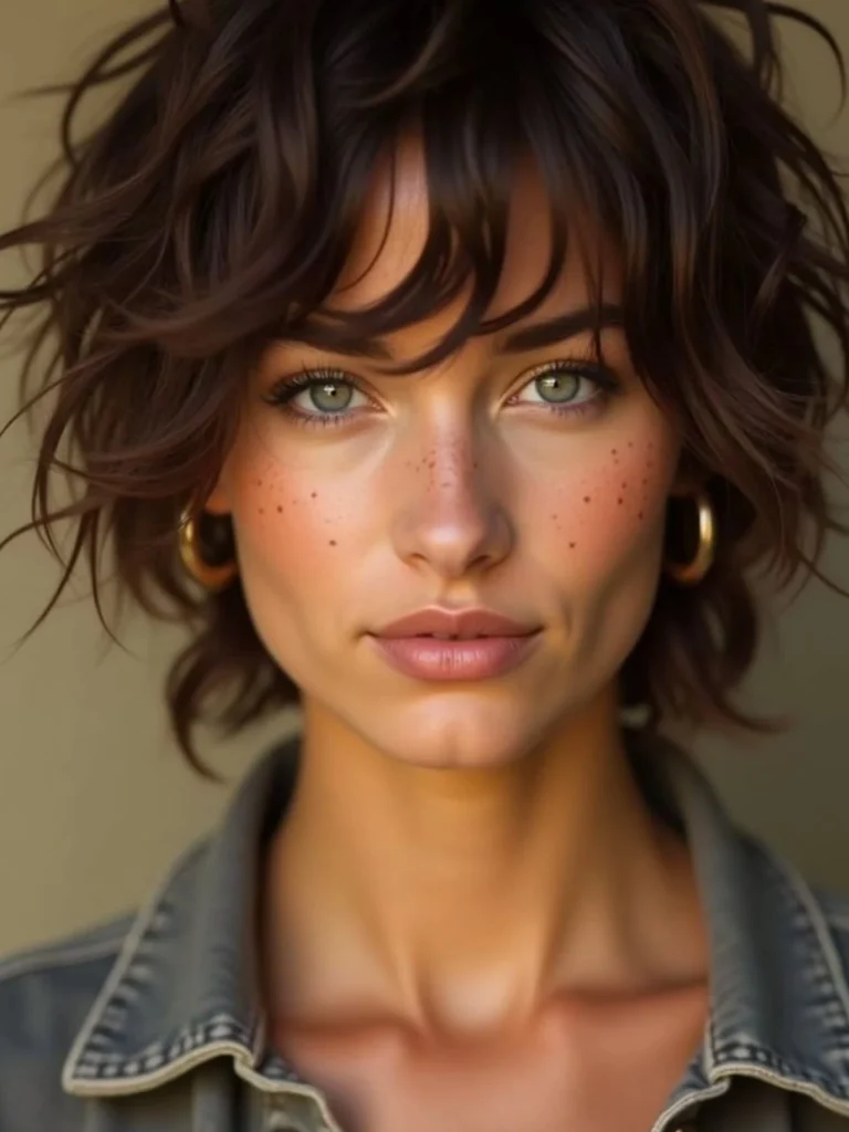 Dark Mocha Messy Pixie Shag with Wispy Fringe