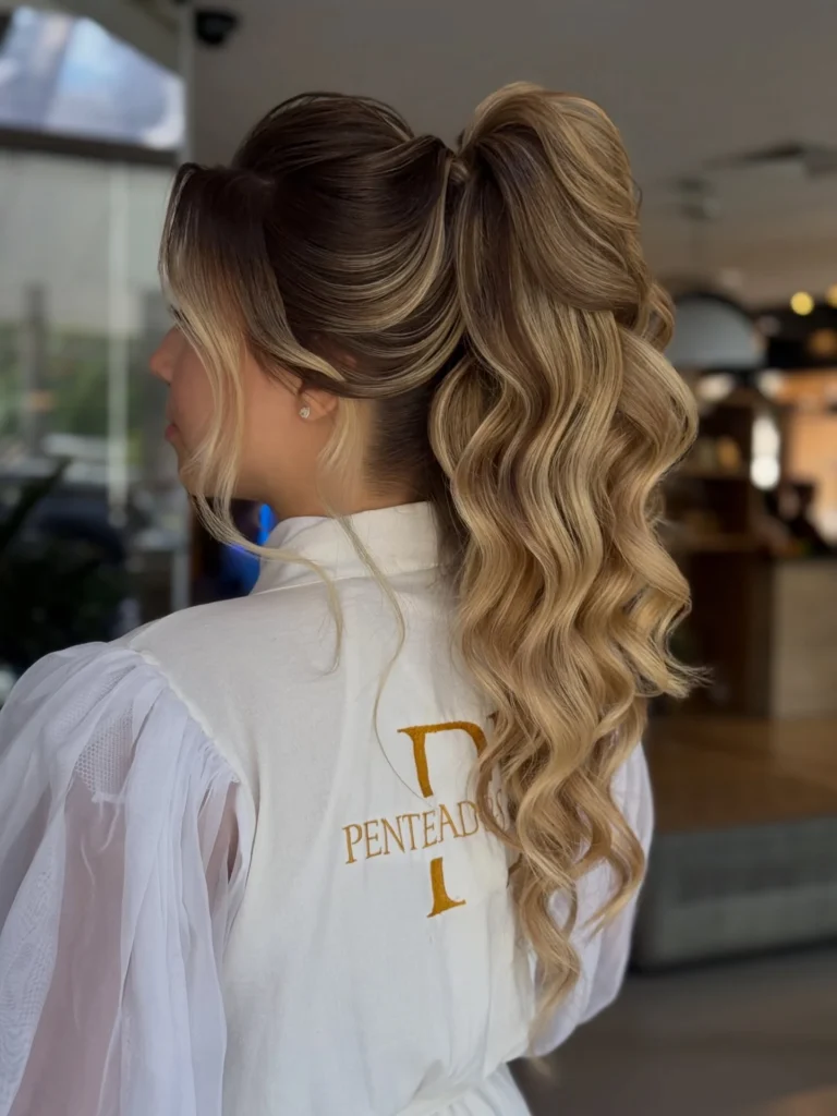Dark Root Blonde Ponytail with Cascading Curls
