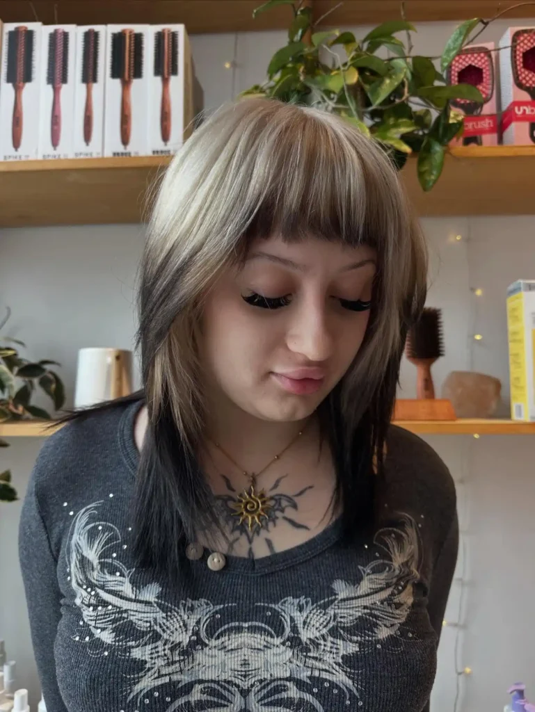 Dark Shag with Platinum Blonde Bangs and Layers
