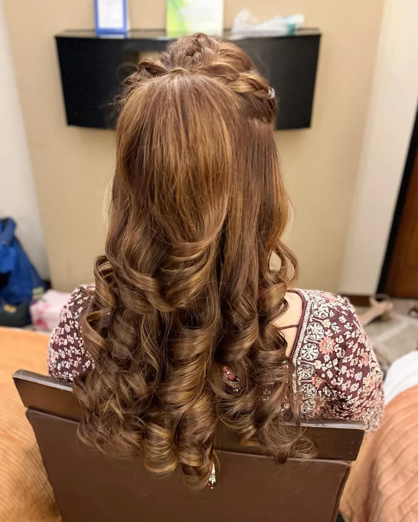 Half Up Braided Crown with Defined Barrel Curls