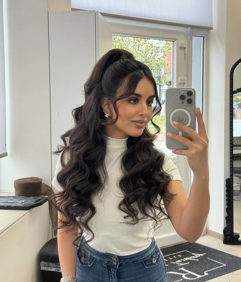 Half Up Half Down Dark Wavy Ponytail