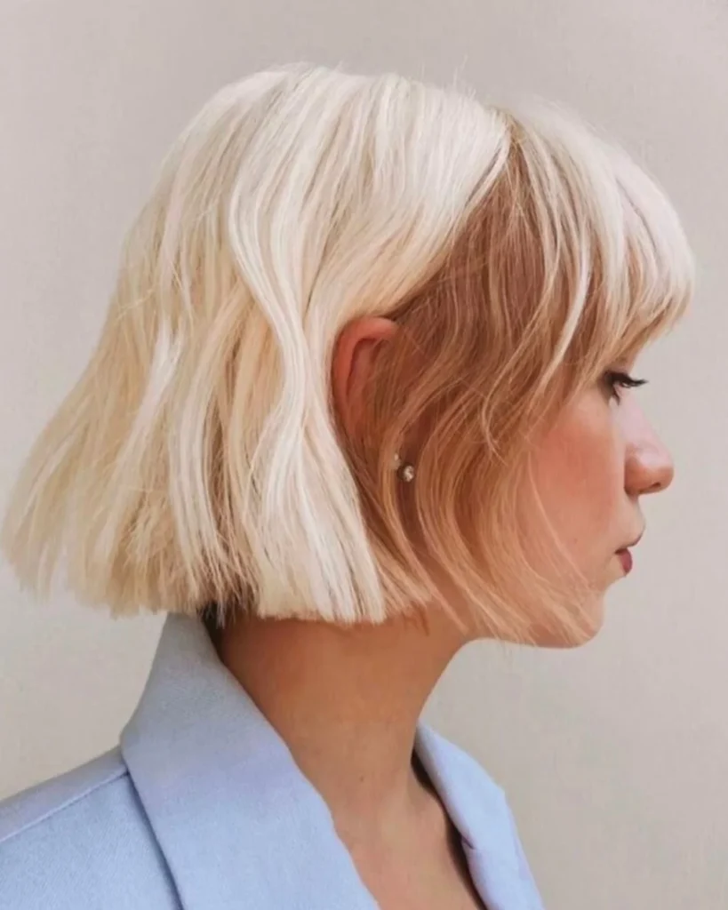 Icy Blonde Blunt Bob with Micro Fringe