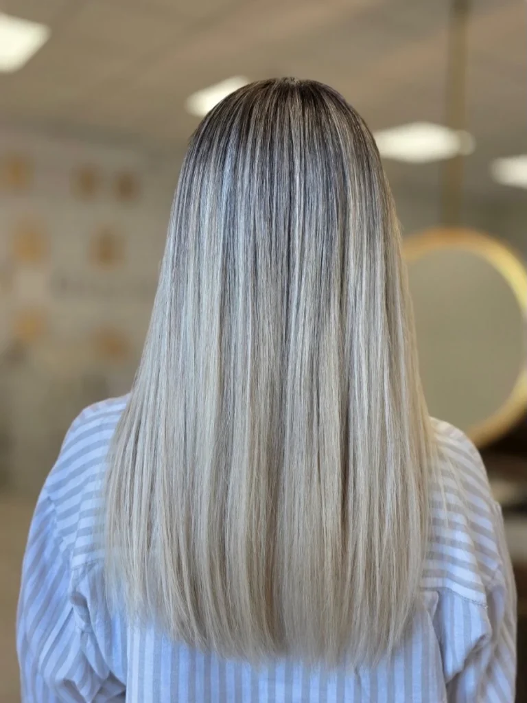 Icy Blonde Straight Layers with Dark Root Melt