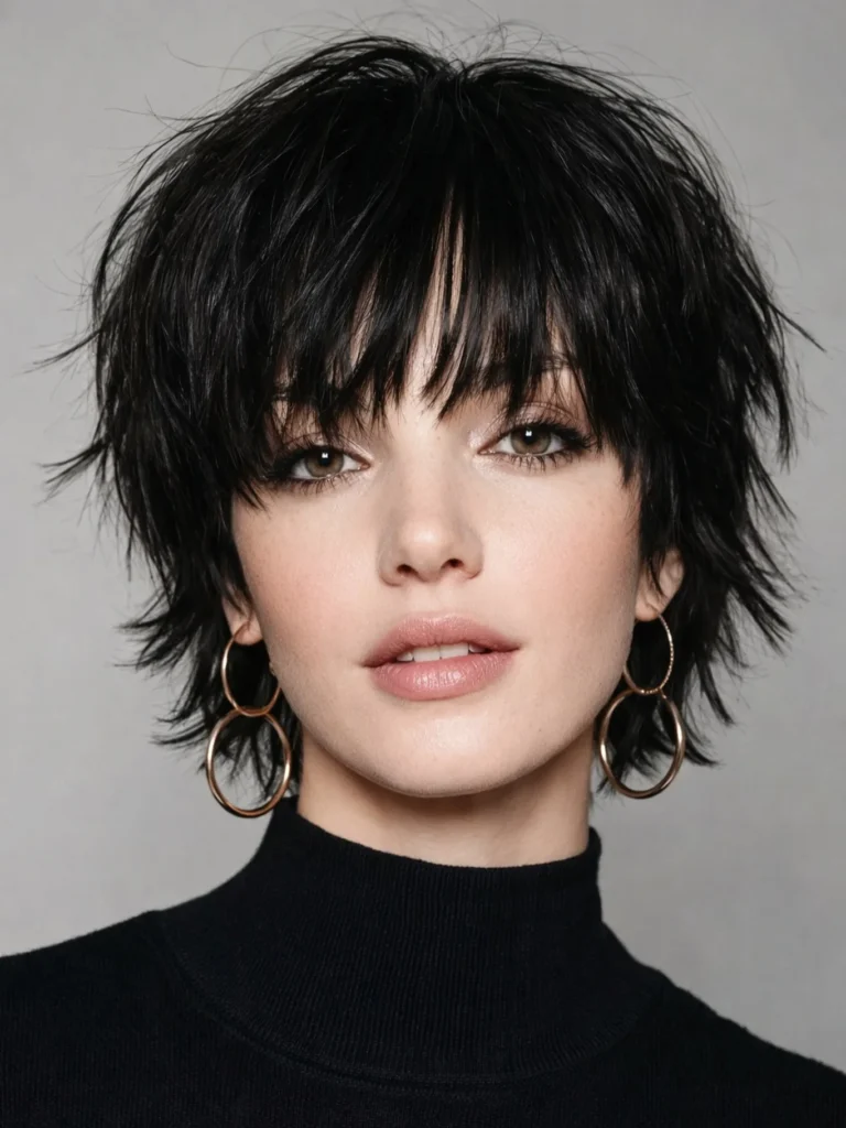 Jet Black Shaggy Pixie with Wispy Micro Fringe