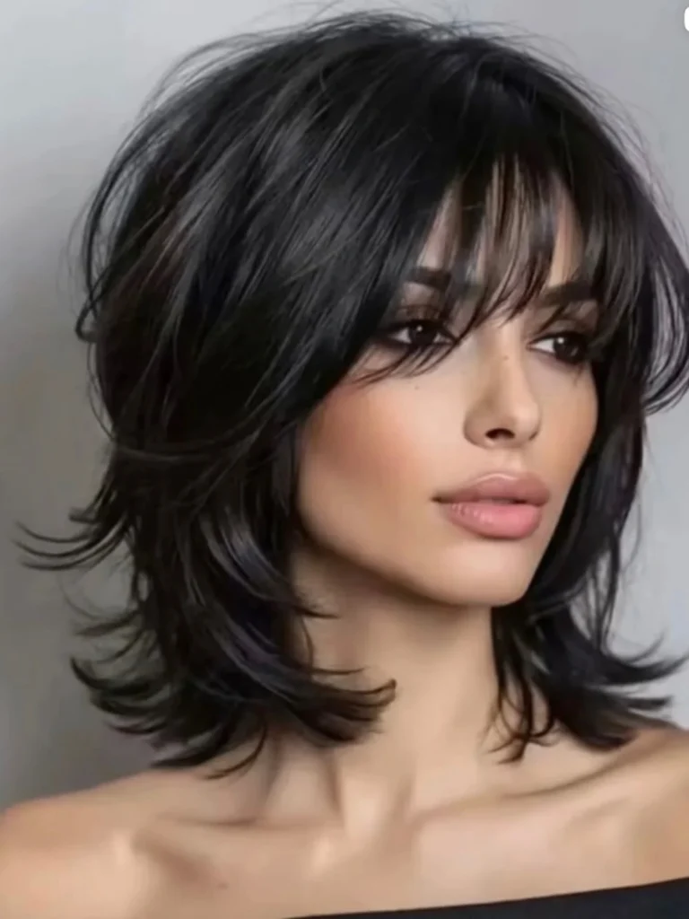 Jet Black Voluminous Shag with Peek-a-Boo Highlights