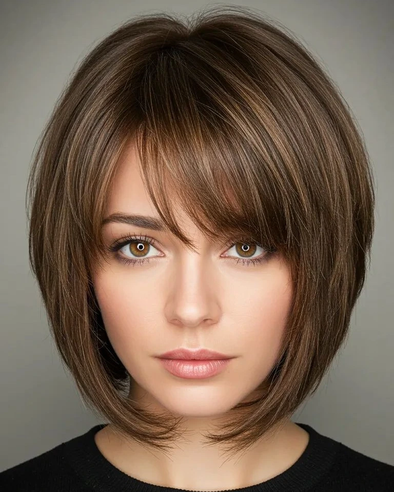 Layered Bob with Side Swept Bangs