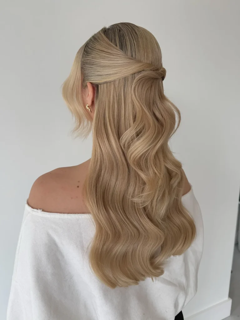 Minimalist Blonde Half Up Style with Silky Waves