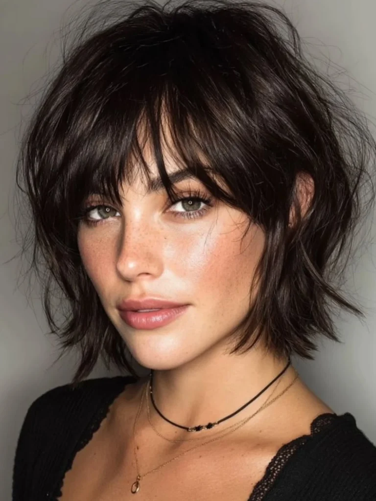 Near-Black Choppy Bob Shag with Razored Fringe