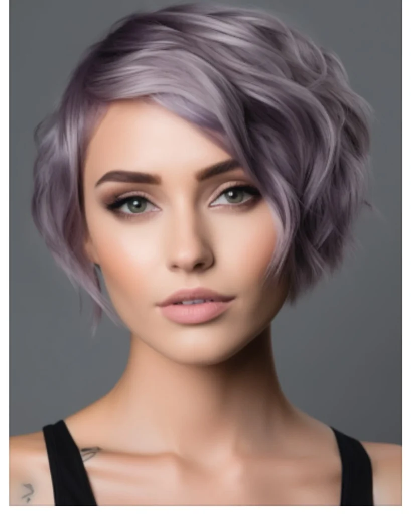 Pastel Lavender Wavy Pixie Bob with Deep Side Part