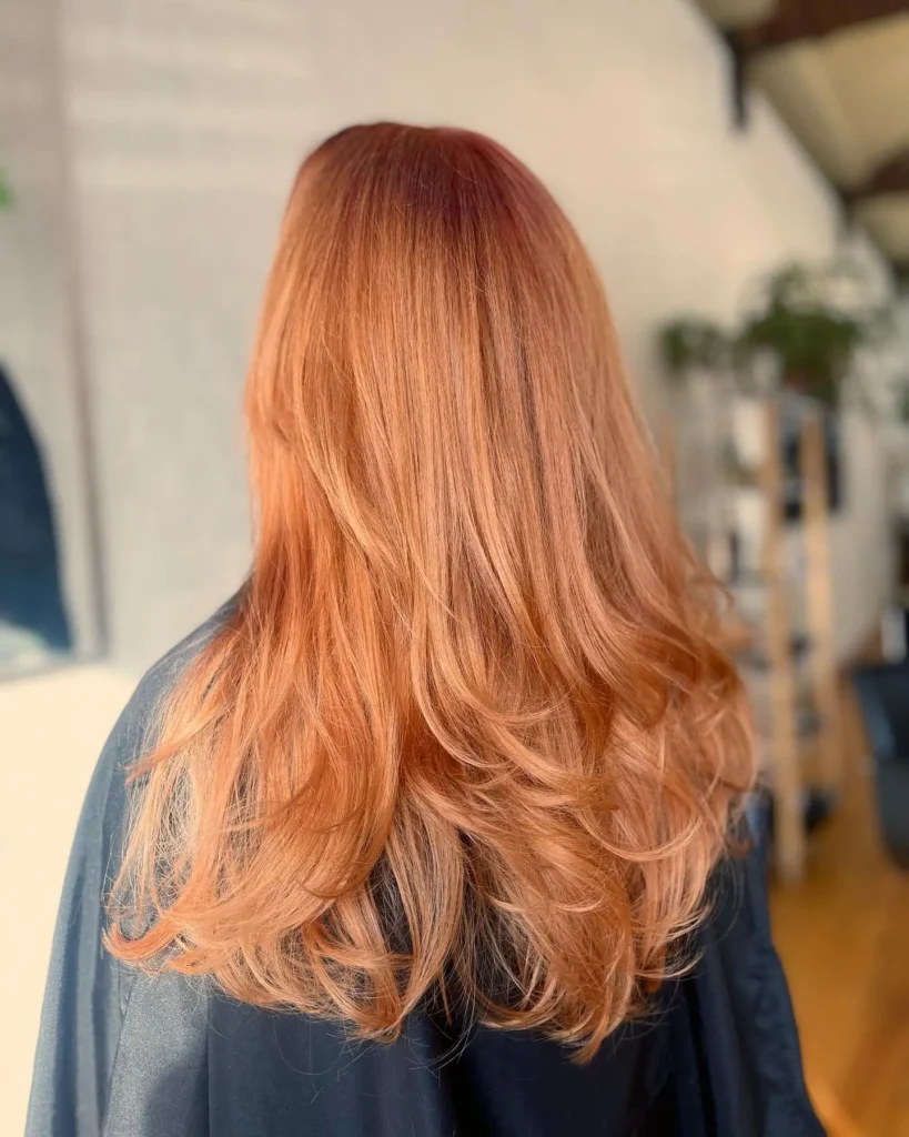 Peach Copper Long Layers with Curled Ends