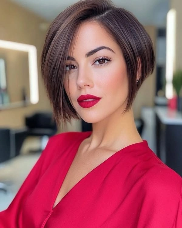 Sharp Brunette Bob with Side Part