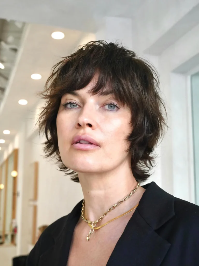 Short Dark Brown Shag Bob with Piecey Fringe
