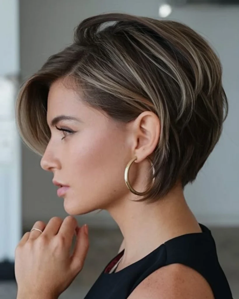 Short Stacked Bob with Blonde Face Framing Pieces