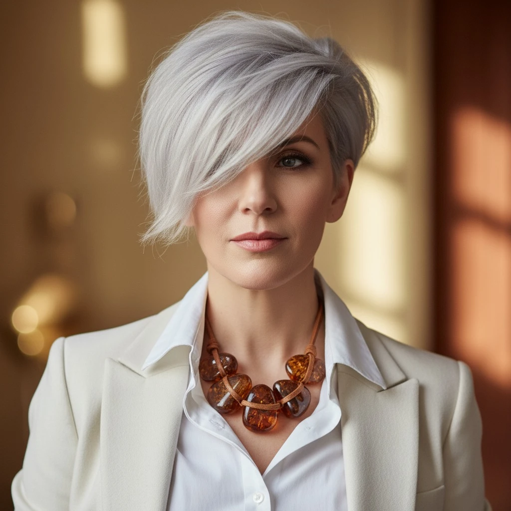 Silver Gray Sleek Pixie Bob with Bold Side Sweep