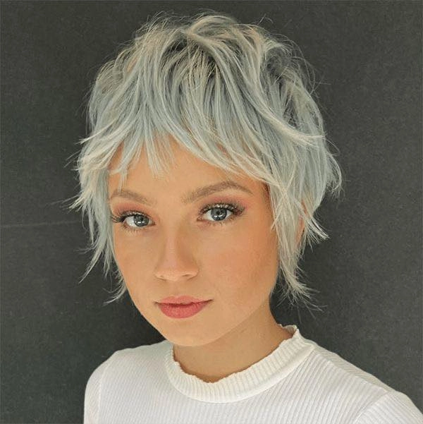 Silver Ice Blonde Textured Bixie with Wispy Fringe