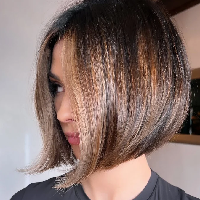 Sleek Angled Balayage Bob