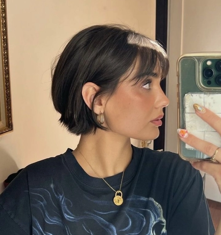 Sleek Black Bixie with Blunt Micro Bangs