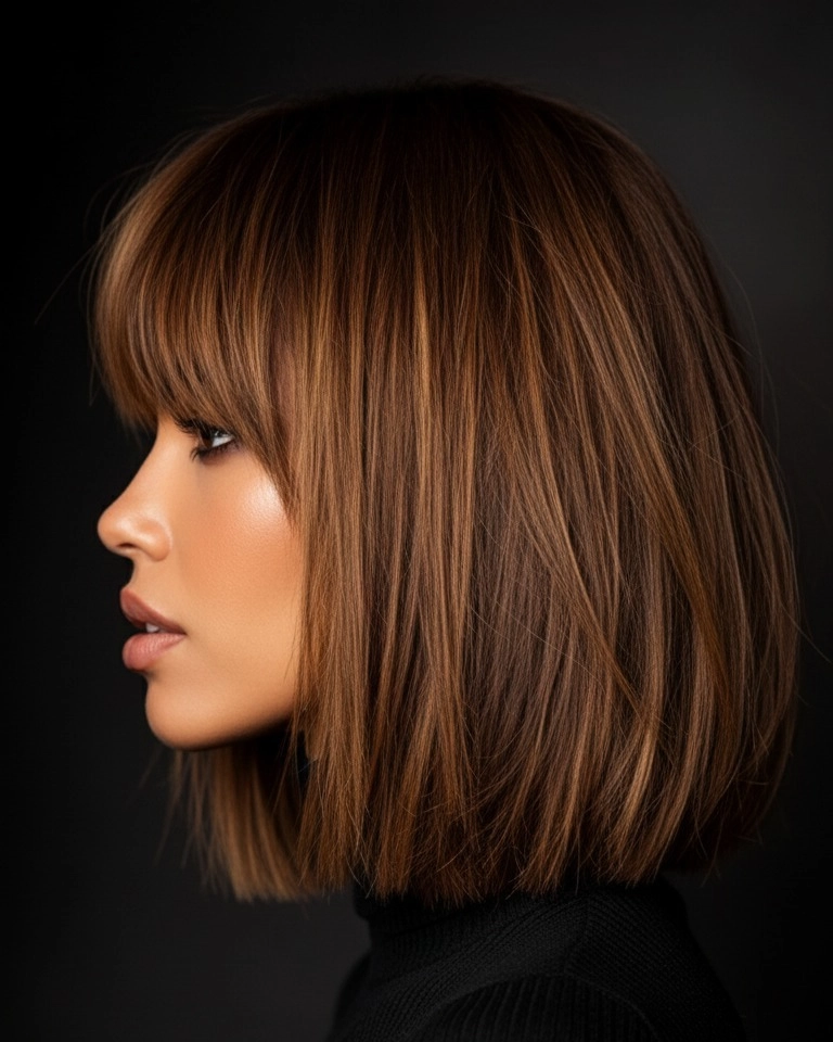 Sleek Brunette Bob with Fringe