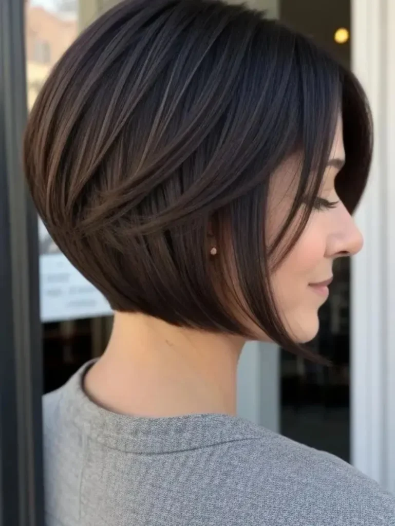 Sleek Rounded Bob with Chocolate Brown Layers